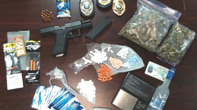 Drugs, paraphernalia nd this stolen Glock 45 were seized during an arrest Thursday in Whiteville.