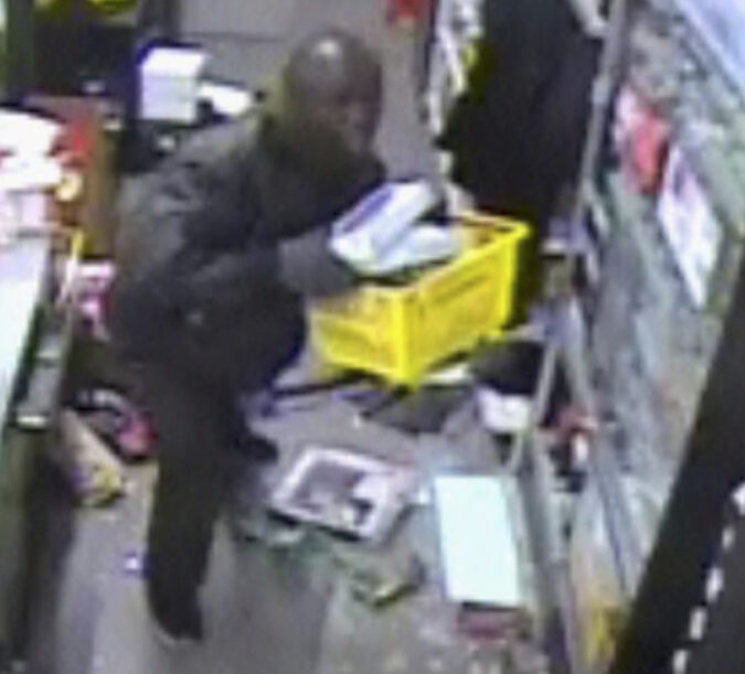 The suspect used a baseball bat to break through the front door of each store. (CCSO photo)