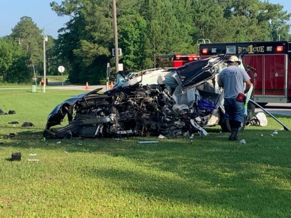 One man was killed in this single vehicle crash on Delco Propser Road Monday morning. (Submitted photo)