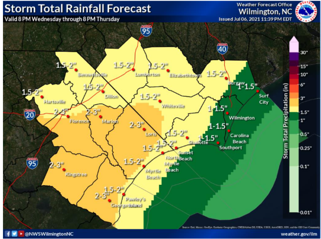 Estimated rainfall amounts as of Wednesday morning. (NWS graphic)