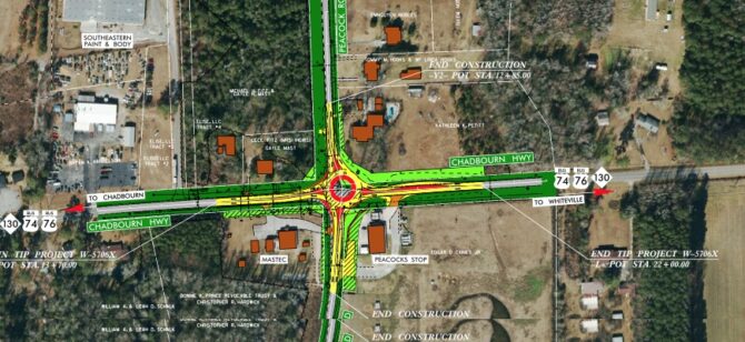 Concept drawing of the proposed roundabout at Chadbourn (DOT image)