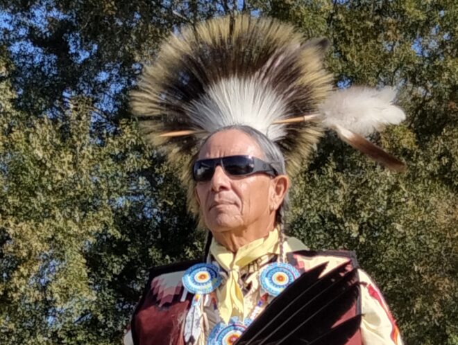 A member of the Waccamaw Siouan tribe in full regalia at Saturday's program.