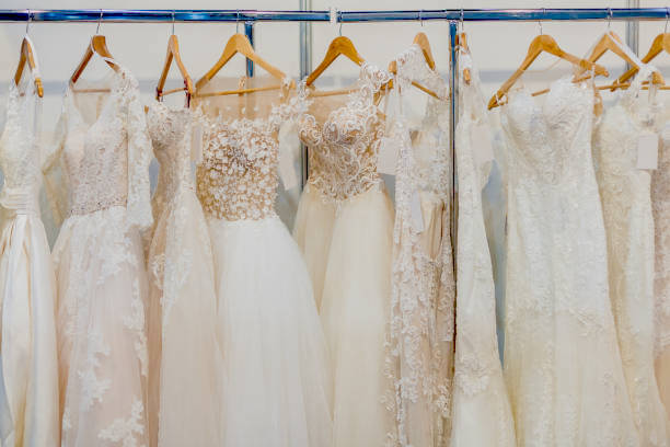 Many beautiful wedding dresses will be available at the sale.
