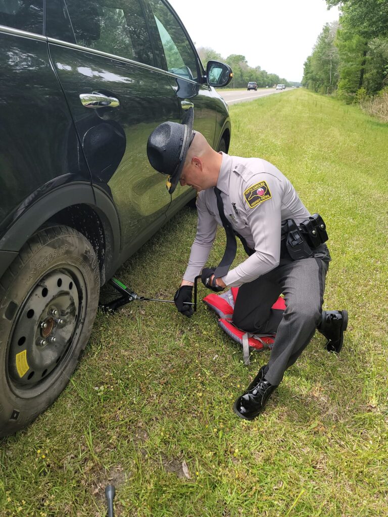 Trooper Justice of the NCSHP went above and beyond the call of duty to help an area resident this week. (submitted)