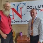 Two men taking a picture