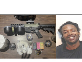 Banks Batten (right) and some of the evidence seized during the raid. (CCSO photo)