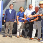 Rep. Brenden Jones, Angie Ransom, Scott Hartley, Dr. Chris English, and Fair Bluff town board member Randy Britt cut the ribbon for the new truck driving training school. (SCC Photo)