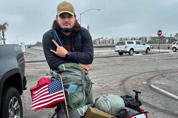 Former Marine Dalton Mack is walking from California to Surf City.