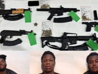 Davon long, JaQuavious Bellamy, and Rajon Reaves with the weapons seized by arresting deputies. (CCSO photos)