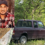 Scotti Tyler (inset) is wanted for murdering the mother of his children Sunday. His truck was found by Robeson detectives Tuesday morning. (RCSO)