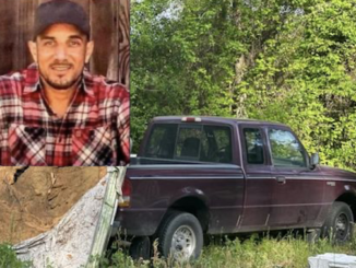 Scotti Tyler (inset) is wanted for murdering the mother of his children Sunday. His truck was found by Robeson detectives Tuesday morning. (RCSO)