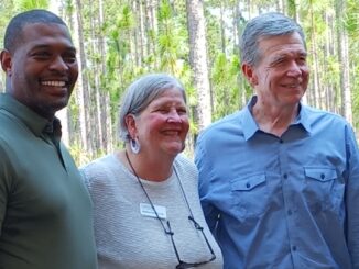 EPA Administrator Michael Regan, Nature Conservancy Executive Director Katherine Skinner, and Gov. Roy Cooper Tuesday at the Green Swamp announcement. (Photos and video by Darrell Jackson)