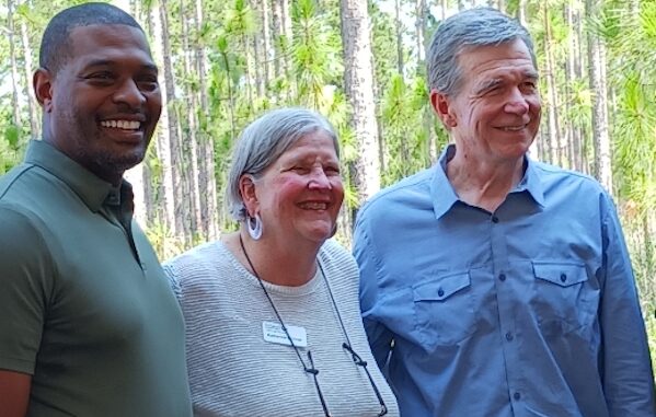 EPA Administrator Michael Regan, Nature Conservancy Executive Director Katherine Skinner, and Gov. Roy Cooper Tuesday at the Green Swamp announcement. (Photos and video by Darrell Jackson)