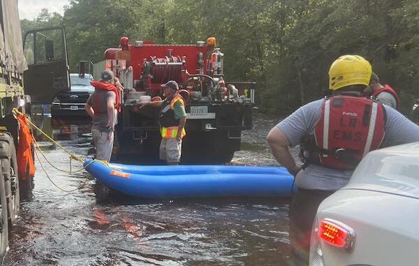 Robeson County crews needed boats and high water vehicles to get to the scene of Saturday's drowning on the county line. (REMS photo)