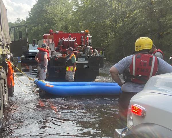 Robeson County crews needed boats and high water vehicles to get to the scene of Saturday's drowning on the county line. (REMS photo)