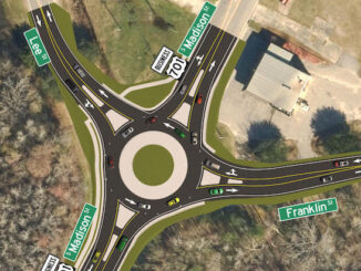 Rendering of the planned roundabout at the south end of downtown Whiteville. (NCDOT)