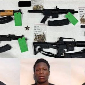 Davon long, JaQuavious Bellamy, and Rajon Reaves with the weapons seized by arresting deputies. (CCSO photos)