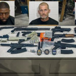 William Antwan Davis, Douglas Branson, and Terance James Thomas with some of the contraband seized during the drug investigation/ (CCSO photo)