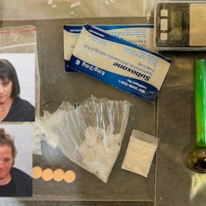 Miranda and Crystal Godwin with some of the narcotics seized from the women's Cerro Gordo home. (CCSO photos)