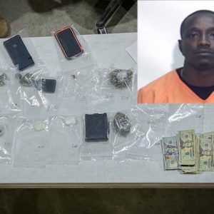 Michael Jermaine Strickland and some of the contraband confiscated in the July 14 raid. (CCSO photos)