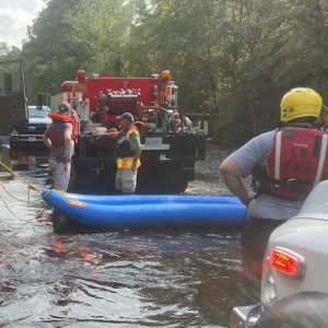 Robeson County crews needed boats and high water vehicles to get to the scene of Saturday's drowning on the county line. (REMS photo)
