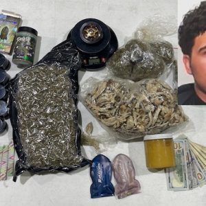 Randy Dakota Jacobs (inset) was charged after narcotics officers found marijuana and LSD in his vehicle. (CCSO photos)