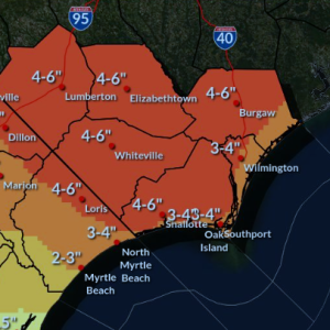 Rainfall forecasts through Tuesday, courtesy NWS Wilmington.