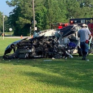 One man was killed in this single vehicle crash on Delco Propser Road Monday morning. (Submitted photo)