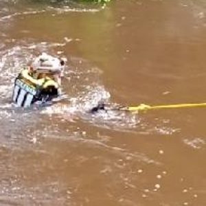 ADR Swiftwater Technician Adam Coleman makes his way to the submerged truck (ADR Photo)