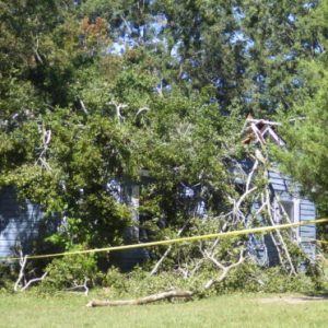 This home on Lee Street in Whiteville was demolished and five people trapped inside after Ian's winds pushed a hundred-year-old pecan tree over.