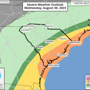 Columbus County and all of Southeastern North Carolina are under an enhanced risk of tornadoes as Idalia crosses the area, beginning this afternoon. (NWS graphic)