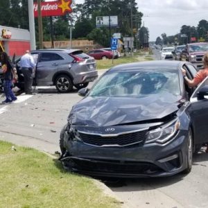 A collision at Washington and Powell in Whiteville has led to headaches for motorists in the area. Jeff Allen photo.