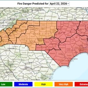 The eastern half of the state is considered to be under extreme fire danger. (Whiteville EMS map)