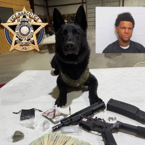 Drugs,c ash and the modified AR-15 discovered in Thursday's arrest of Dalvin Devonte Smith (inset). CCSO photo