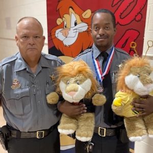 DARE Deputy Dwayne Barnes, Deputy Ricky Lewis and Daren, the DARE mascot presented to all graduates. (CCSO photo)