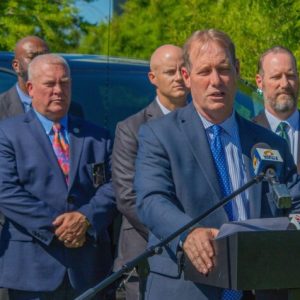 New Hanover District Attorney Ben David speaking at Wednesday's press conference.